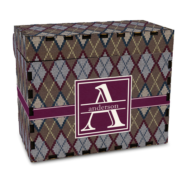 Custom Knit Argyle Wood Recipe Box - Full Color Print (Personalized)