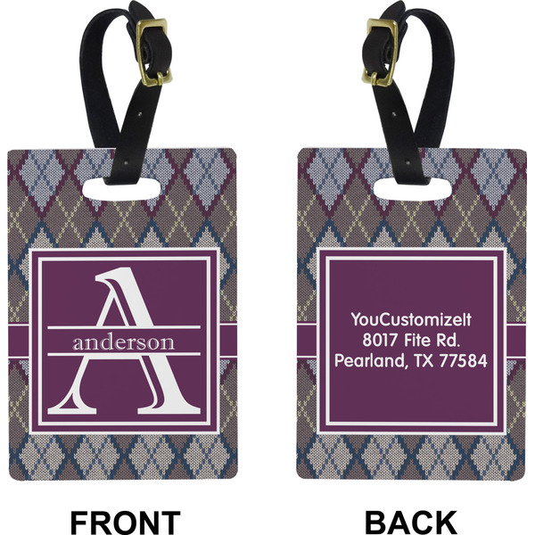 Knit Argyle Rectangle Luggage Tag (Front + Back)