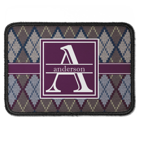 Custom Knit Argyle Iron On Rectangle Patch w/ Name and Initial