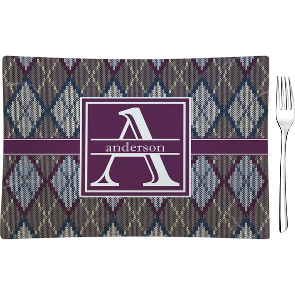 Custom Knit Argyle Glass Rectangular Appetizer / Dessert Plate (Personalized)