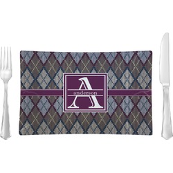 Knit Argyle Rectangular Glass Lunch / Dinner Plate - Single or Set (Personalized)