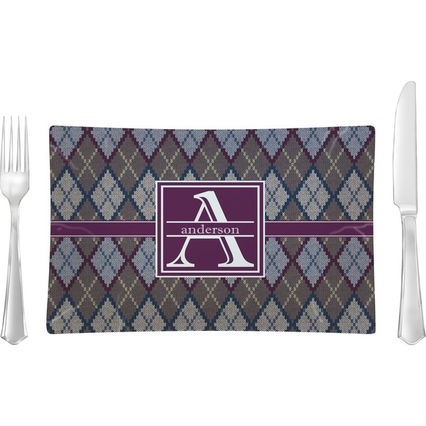 Custom Knit Argyle Rectangular Glass Lunch / Dinner Plate - Single or Set (Personalized)