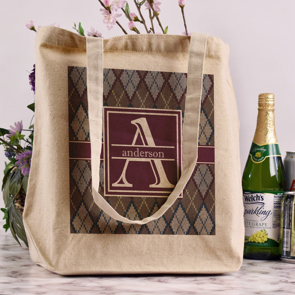 Knit Argyle Reusable Cotton Grocery Bag - In Context