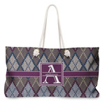 Knit Argyle Large Tote Bag with Rope Handles (Personalized)