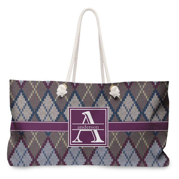 Custom Knit Argyle Large Tote Bag with Rope Handles (Personalized)