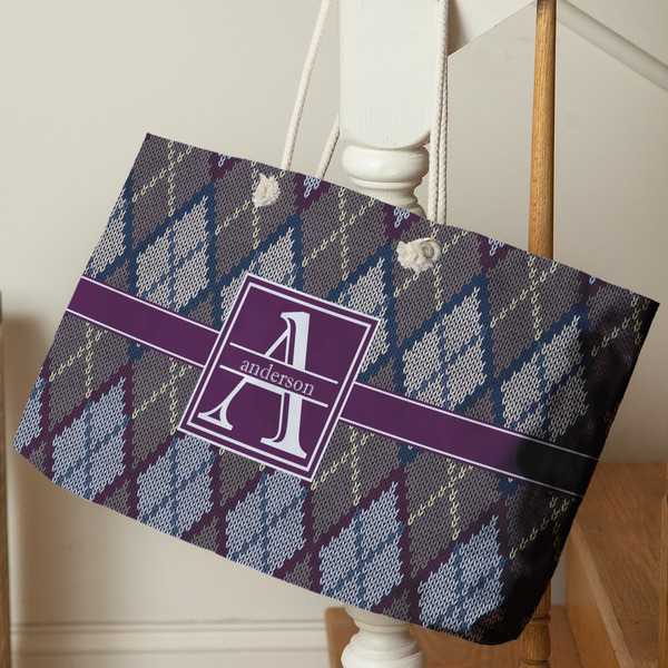 Knit Argyle Large Rope Tote - Life Style