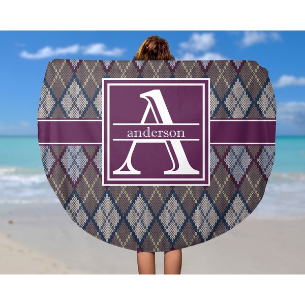 Knit Argyle Round Beach Towel - In Use