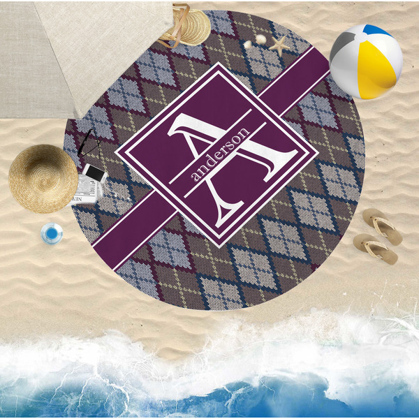 Knit Argyle Round Beach Towel Lifestyle