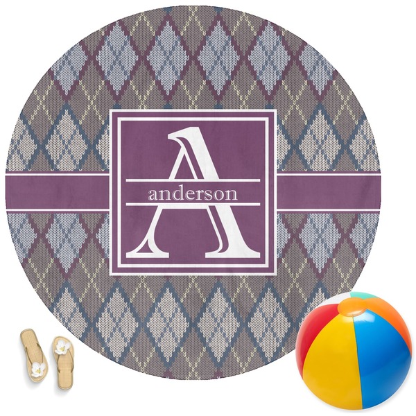 Custom Knit Argyle Round Beach Towel (Personalized)