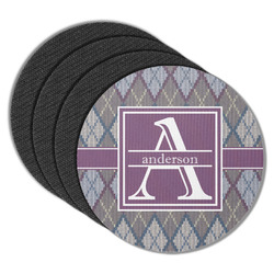 Knit Argyle Round Rubber Backed Coasters - Set of 4 (Personalized)