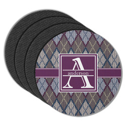 Knit Argyle Round Rubber Backed Coasters - Set of 4 (Personalized)