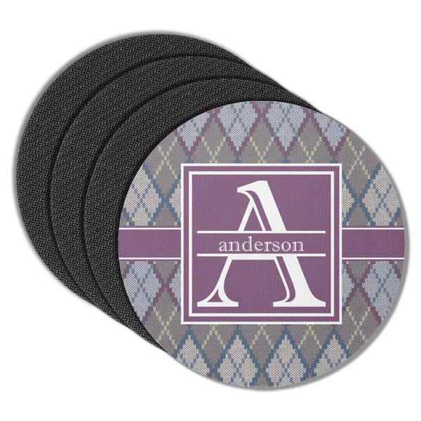 Custom Knit Argyle Round Rubber Backed Coasters - Set of 4 (Personalized)