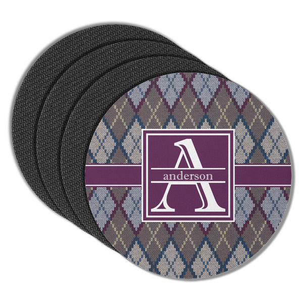 Custom Knit Argyle Round Rubber Backed Coasters - Set of 4 (Personalized)