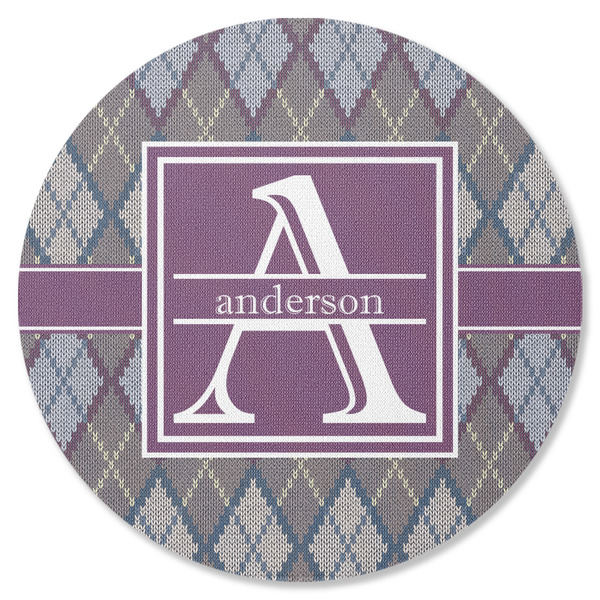 Custom Knit Argyle Round Rubber Backed Coaster (Personalized)