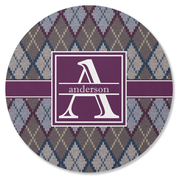 Custom Knit Argyle Round Rubber Backed Coaster (Personalized)