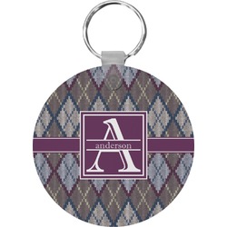 Knit Argyle Round Plastic Keychain (Personalized)