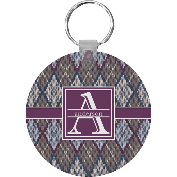 Custom Knit Argyle Round Plastic Keychain (Personalized)