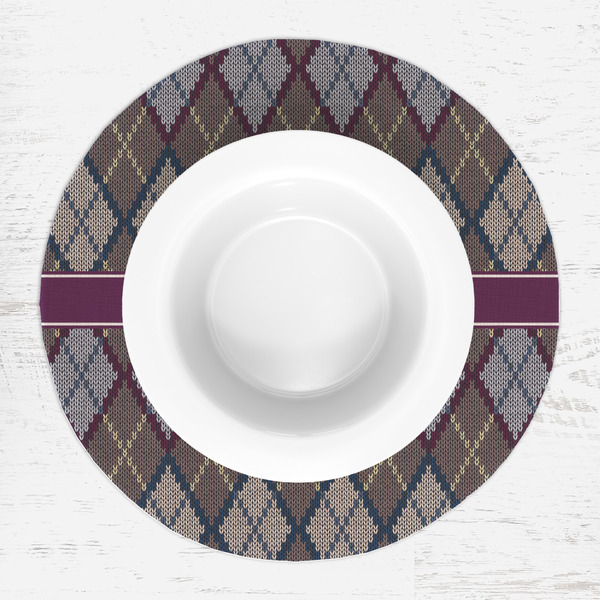 Knit Argyle Round Linen Placemats - LIFESTYLE (single)