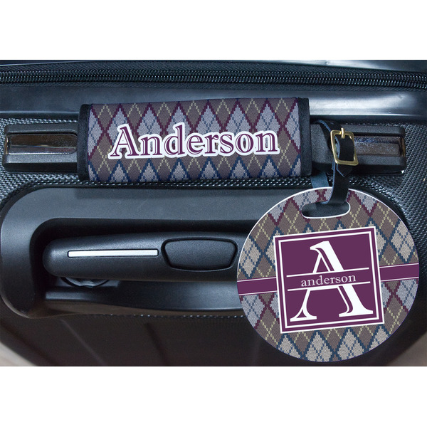Knit Argyle Round Luggage Tag & Handle Wrap - In Context