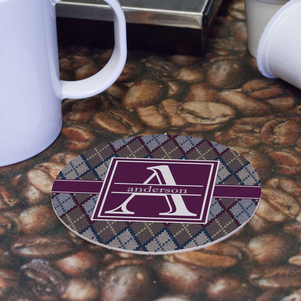 Knit Argyle Round Paper Coaster - Front