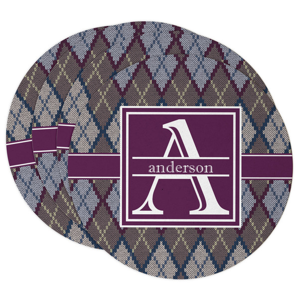 Custom Knit Argyle Round Paper Coasters w/ Name and Initial