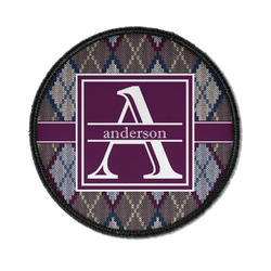 Knit Argyle Iron On Round Patch w/ Name and Initial