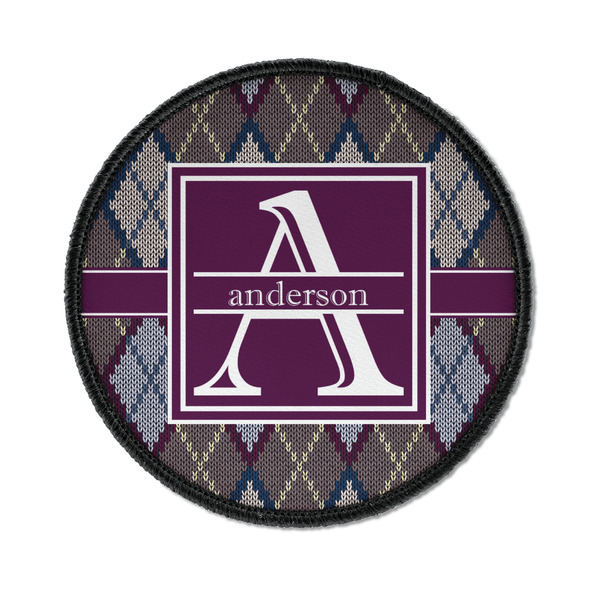 Custom Knit Argyle Iron On Round Patch w/ Name and Initial