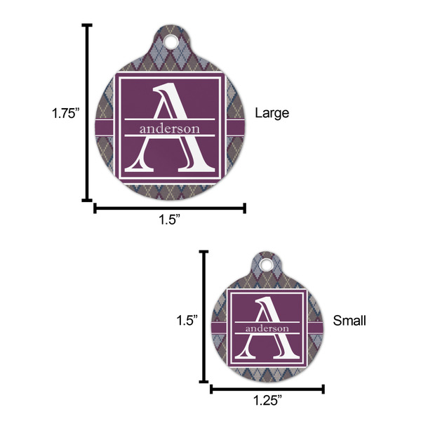 Knit Argyle Round Pet ID Tag - Large - Comparison Scale