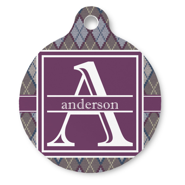 Custom Knit Argyle Round Pet ID Tag - Large (Personalized)