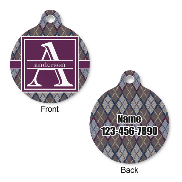 Knit Argyle Round Pet Tag - Front & Back