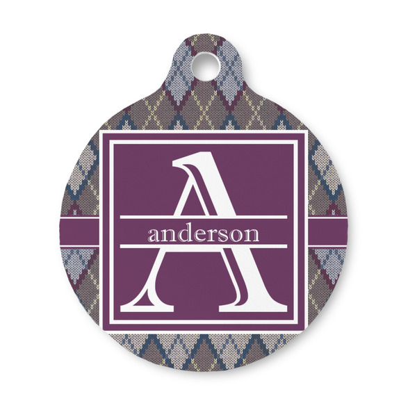 Custom Knit Argyle Round Pet ID Tag - Small (Personalized)