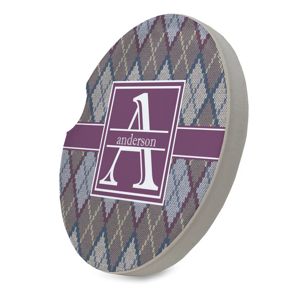 Knit Argyle Sandstone Car Coaster - STANDING ANGLE
