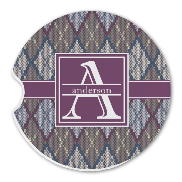 Custom Knit Argyle Sandstone Car Coaster - Single (Personalized)