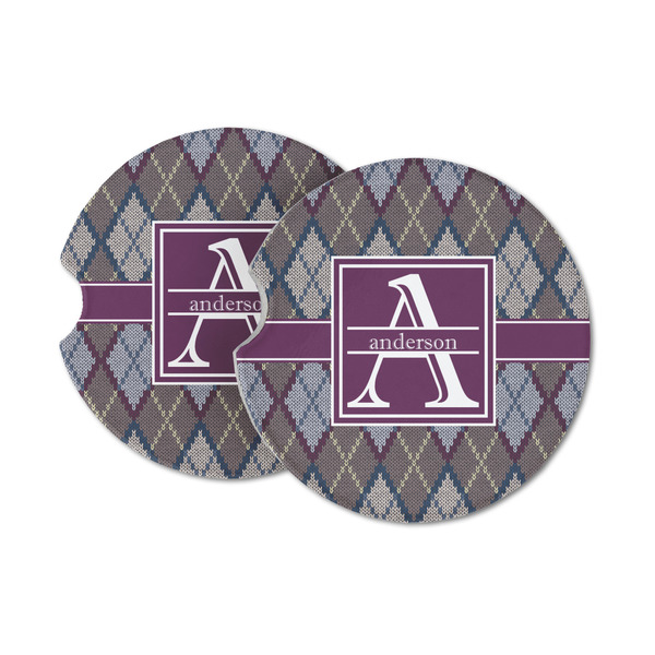 Custom Knit Argyle Sandstone Car Coasters - Set of 2 (Personalized)