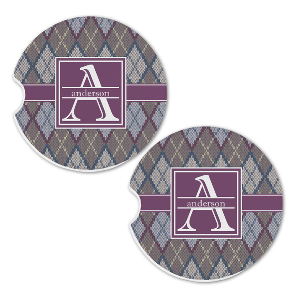 Knit Argyle Sandstone Car Coasters - Set of 2