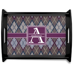 Knit Argyle Black Wooden Tray - Large (Personalized)