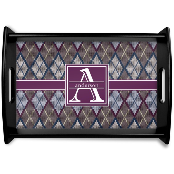 Custom Knit Argyle Black Wooden Tray - Small (Personalized)