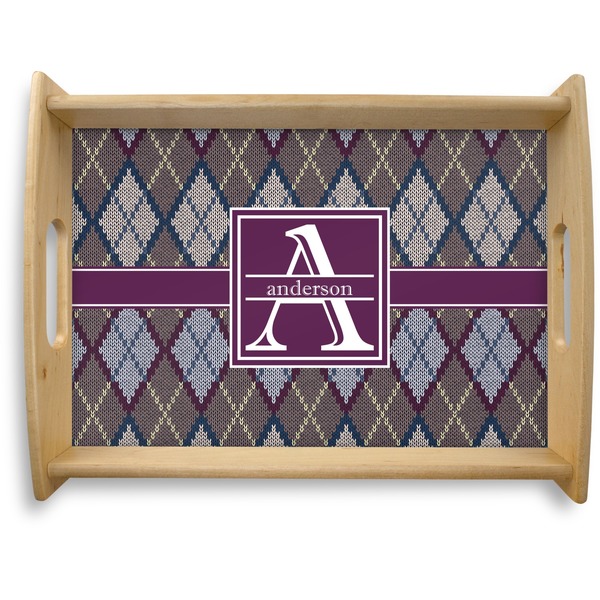 Custom Knit Argyle Natural Wooden Tray - Large (Personalized)