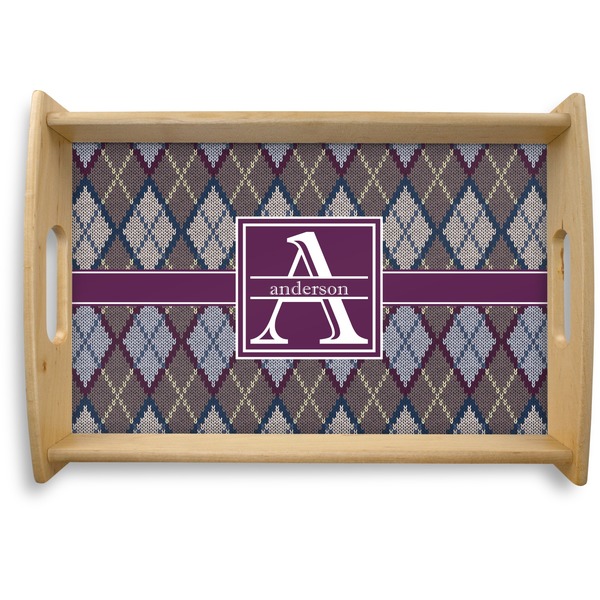 Custom Knit Argyle Natural Wooden Tray - Small (Personalized)