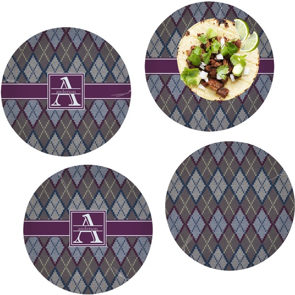 Custom Knit Argyle Set of 4 Glass Lunch / Dinner Plate 10" (Personalized)