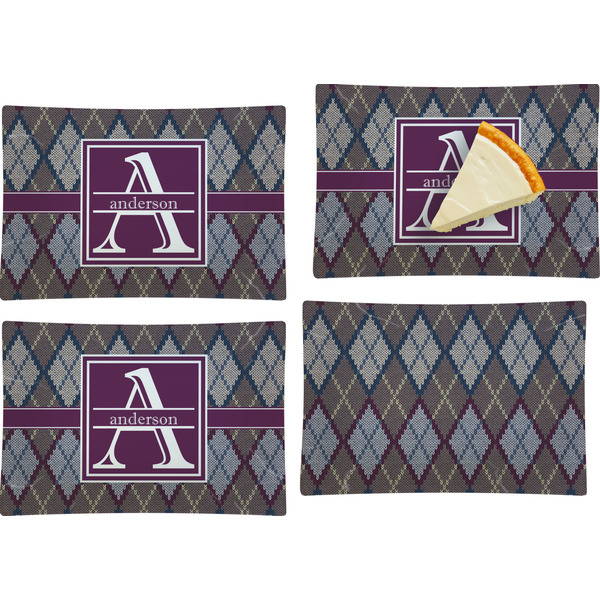 Custom Knit Argyle Set of 4 Glass Rectangular Appetizer / Dessert Plate (Personalized)