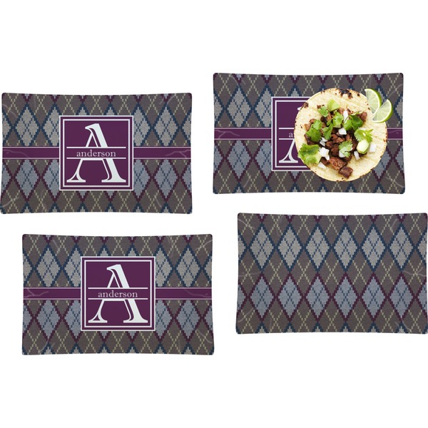 Custom Knit Argyle Set of 4 Glass Rectangular Lunch / Dinner Plate (Personalized)