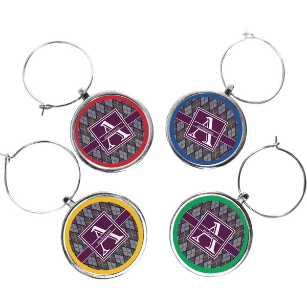 Custom Knit Argyle Wine Charms (Set of 4) (Personalized)
