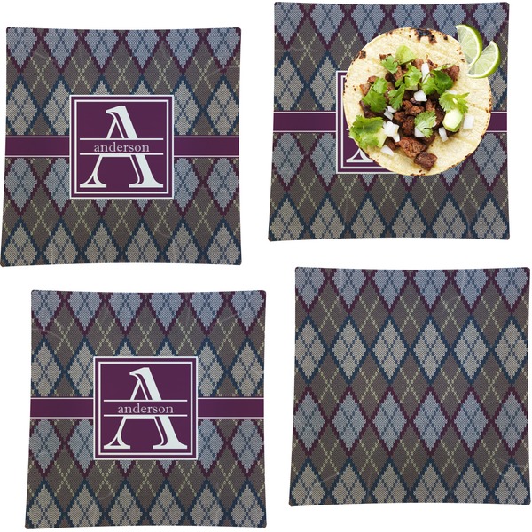 Custom Knit Argyle Set of 4 Glass Square Lunch / Dinner Plate 9.5" (Personalized)