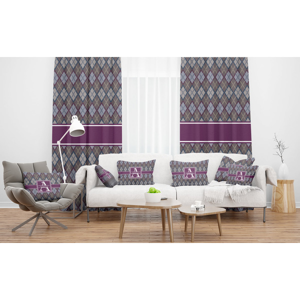 Knit Argyle Sheer and Custom Curtains in Room with Matching Pillows