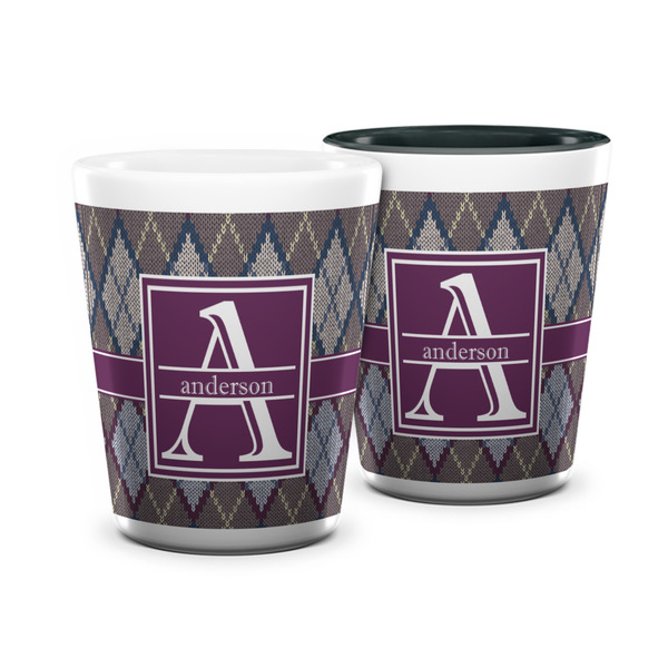Custom Knit Argyle Ceramic Shot Glass - 1.5 oz (Personalized)