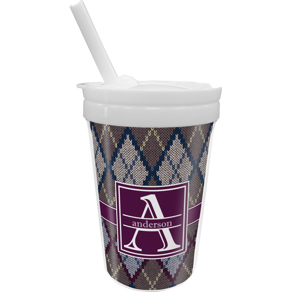 Custom Knit Argyle Sippy Cup with Straw (Personalized)