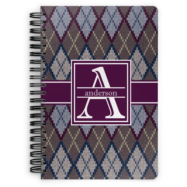 Custom Knit Argyle Spiral Notebook - 7x10 w/ Name and Initial