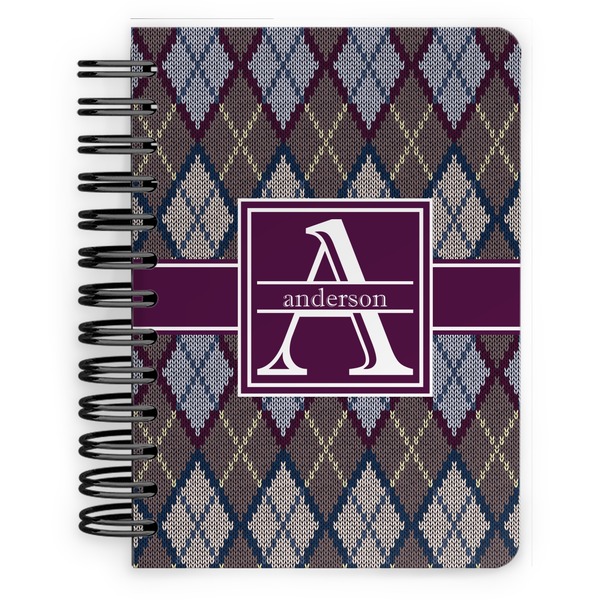 Custom Knit Argyle Spiral Notebook - 5x7 w/ Name and Initial