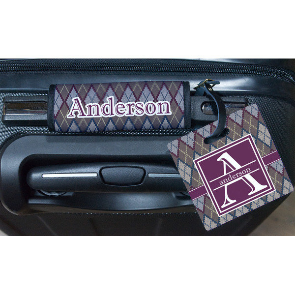 Knit Argyle Square Luggage Tag & Handle Wrap - In Context